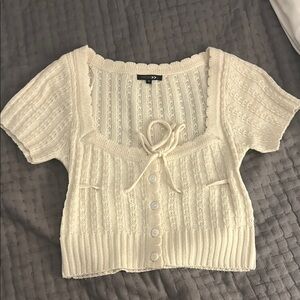 Papermoon Cream Ribbed Tie Front Crop Top